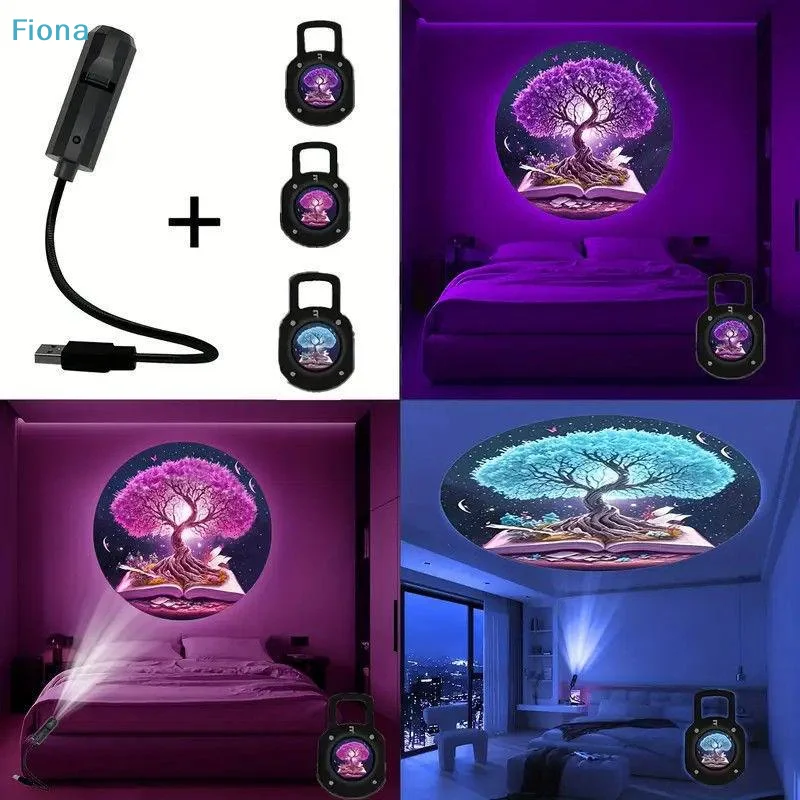 

☭Portable Tree Of Life Atmosphere Projector Light Featuring 3 Light Panels USB Powered For Ceiling Room Night Ambiance