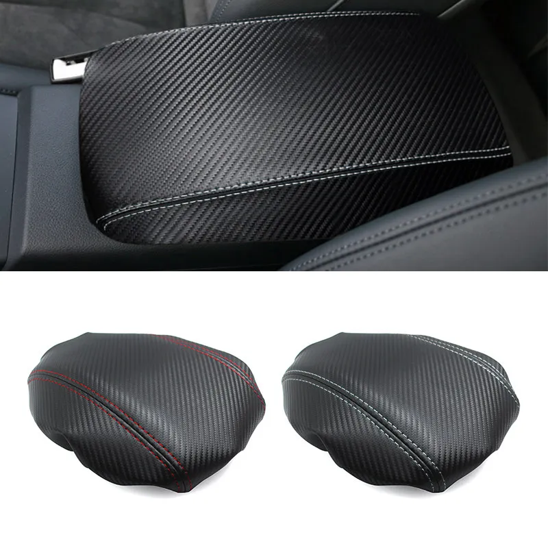 

For Audi A3 2017 2018 Microfiber Leather Carbon Fiber Texture Car Center Console Lid Armrest Box Cover Trim elastic band type