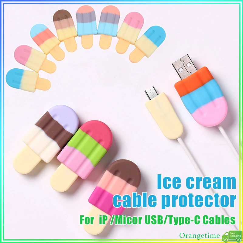 【Fast Delivery】Ice Cream Charger Protector Cable Cord Protector Case Cable Winder Cover Compatible For Android/iPhone Data Cable