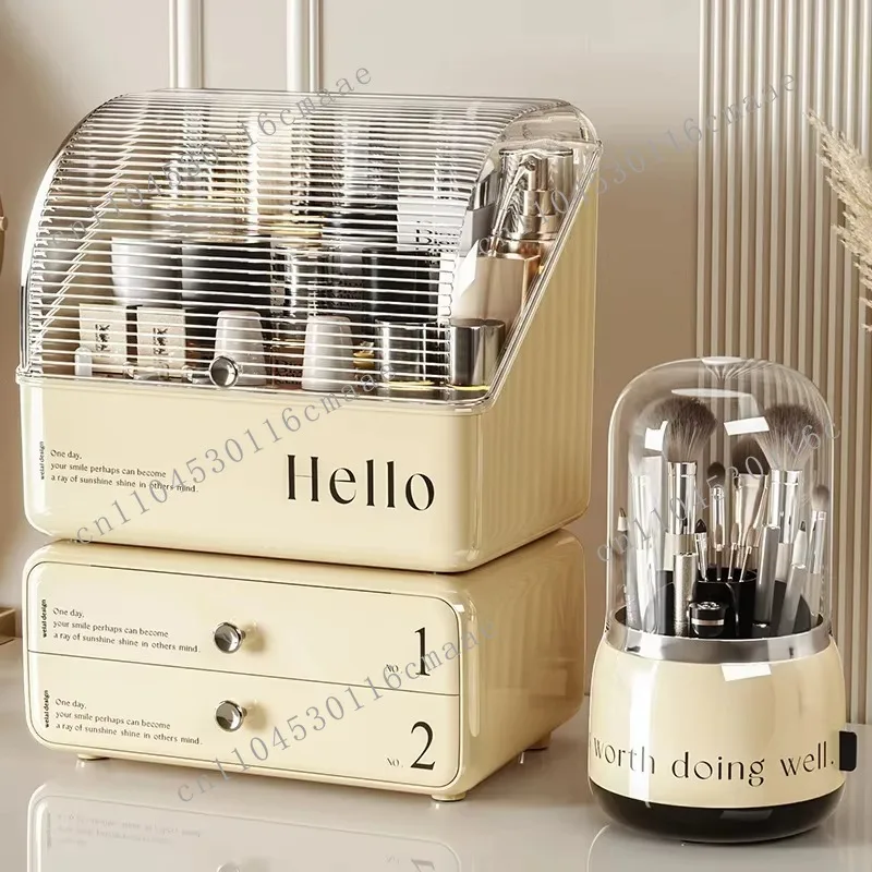 Desktop Makeup Organizers With Lid Large Capacity Cosmetic Storage Box Skin Care Storage Drawer Dustproof Make up Brushes Holder