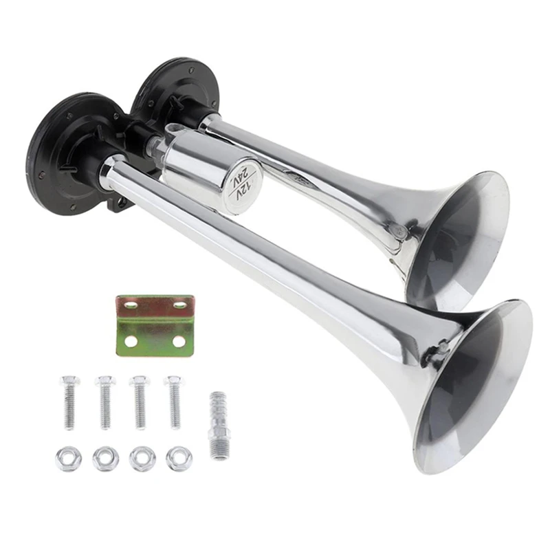 NEW-Super Loud 12V/24V 150Db Air Horn Kit,Dual Trumpet Truck Air Horn ,For Trucks/Lorrys/Trains/Cars/Motorcycle