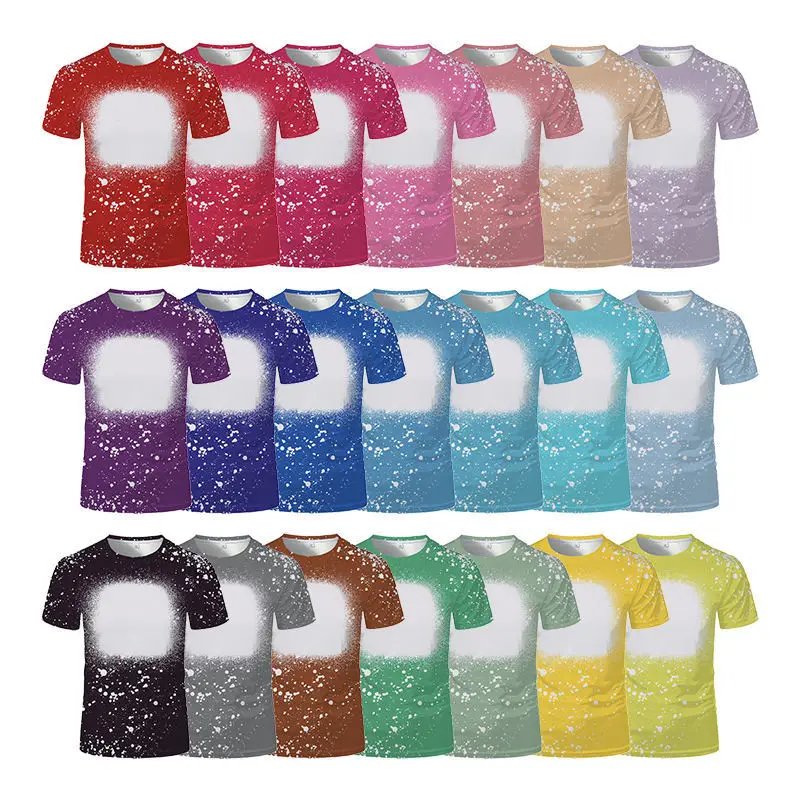 Sublimation Blank Tiedye Tshirt Front Bleached Tshirts Polyester Short-Sleeve Tye Die Tee Tops For DIY Thermal Transfer Printing