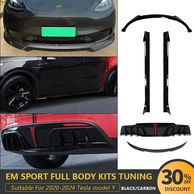 

For Tesla Model Y 2020-2024 EM Sport Full Body Kits Tuning ABS Front Bumper Lip Side Splitter Rear Diffuser Auto Accessories Car