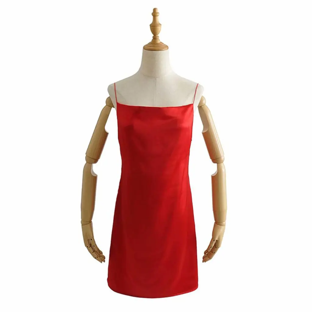 YPFF Vestido tipo estilingue de cetim estilo europeu americano sem costas slim fit saia elegante para mulheres