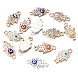 10Pcs Fatima Hamsa Hand Charms For Jewelry Making Metal Turkey Blue Evil Eye Double Hole Charm Diy Bracelet Pendant Accessories
