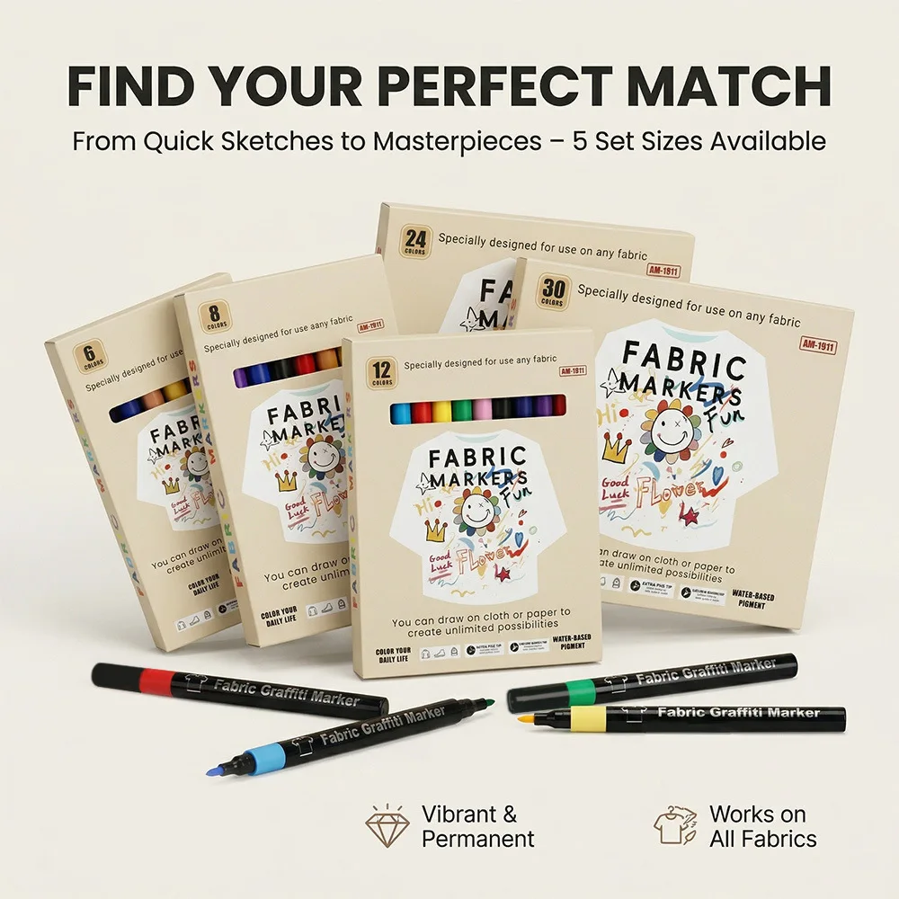 6-24 Colors Fabric Markers Pens Set Fine Point Indelible Permanent Textile Paint for Art Painting Supplies