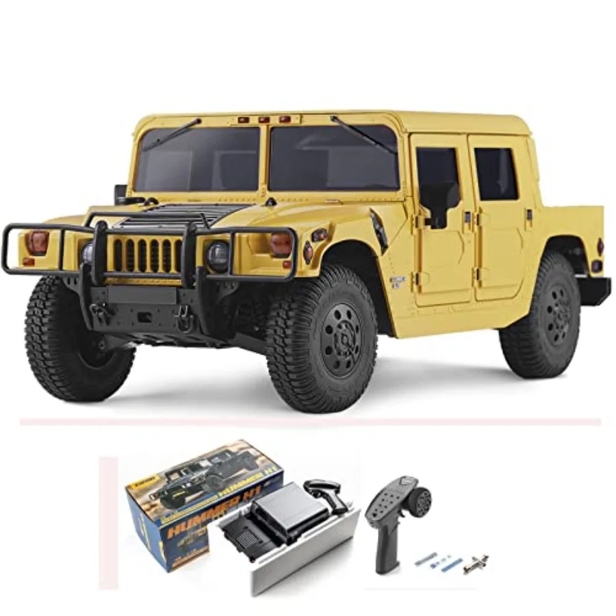

Military RC truck for outdoor use, ABS plastic body, yellow, 8+ km/h speed with 3-speed transmission and 2.4 GHz 7CH remote con