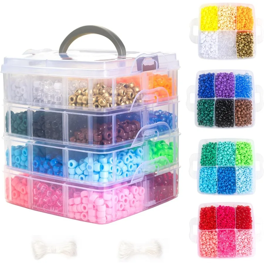 

4500 Pcs Acrylic Pony Beads Bulk Large Hole Plastic White Green Gold Red Black Blue Pink 24 Assorted Colors Kandi Hair Beads fo