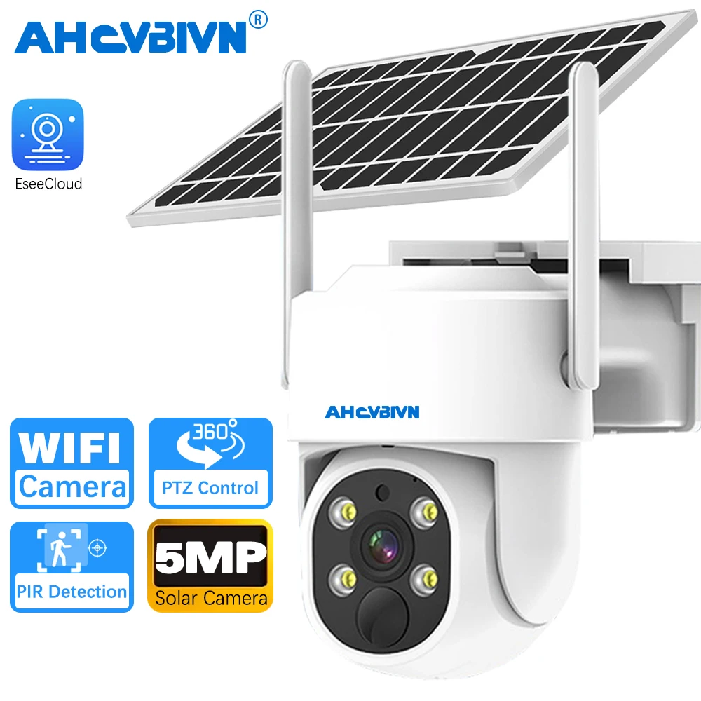 

5MP HD Wireless Solar Outdoor Wifi Camera Built-in Battery 365 Days Standby Surveillance Camera With Solar Panel EseeCloud App