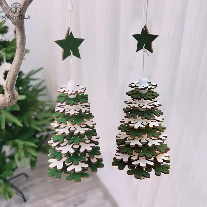 Multi-layered Christmas Ornaments Multi-layer Snowflake Christmas Tree Wooden Decor 3D Christmas Tree Decor Christmas Pendant