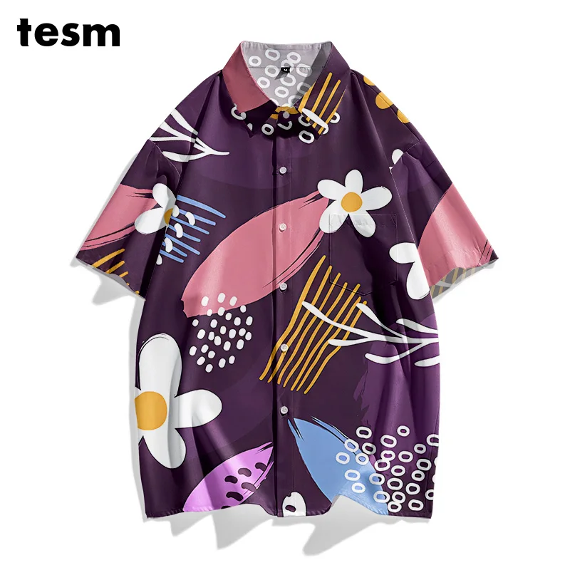 

TESM Летние одинаковые гавайские рубашки для пар-унисекс, свободные дышащие солнцезащитные топы с короткими рукавами для мужчин и женщин, пляжные топы для отдыха