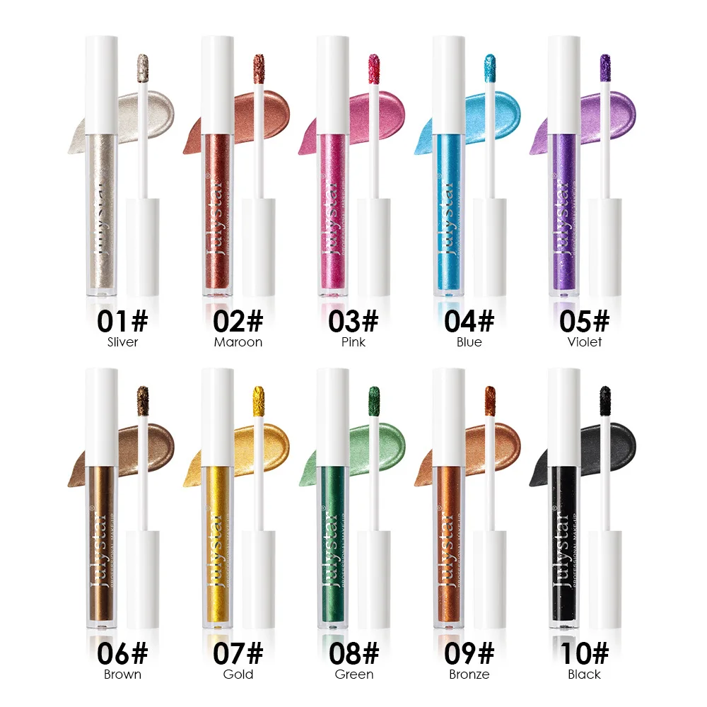 Sombra líquida à prova d'água, 10 cores, alto brilho, longa duração, espumante, metálico, rosa, roxo, festa, palco, maquiagem dos olhos