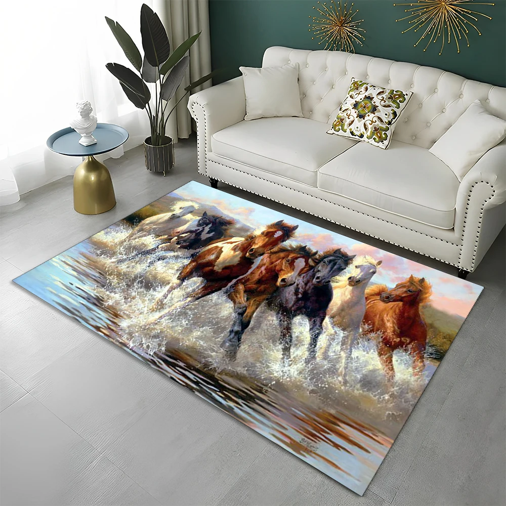 3D Animal Pentium Gallant Horse Steed Carpet Rug for Home Living Room Bedroom Sofa Doormat Decor,kid Area Rug Non-slip Floor Mat