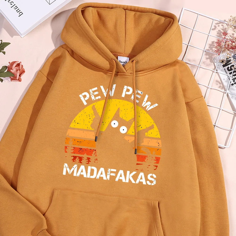 Pew Pew Madafakas Cat With Two Guns Printing Hoodie Men Funny Cats Hoodies Flexible Casual Pullover Loose Hoody Street Clothing