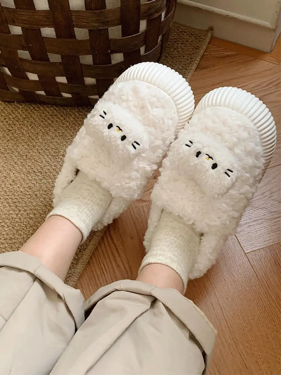 Cartoon Home Slippers 2024 Cotton Indoor Household Slippers Women's New Versatile Warm And Fluffy Lamb Wool Slippers For Winter