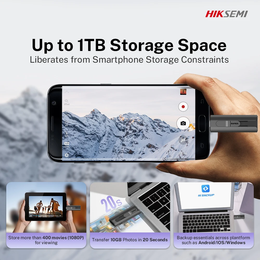 HIKSEMI Rapids 듀얼 USB 플래시 드라이브, 모바일 노트북 PC용 고속 솔리드 스테이트, C타입 OTG, 128GB, 256GB, 1TB, 512GB, USB3.2