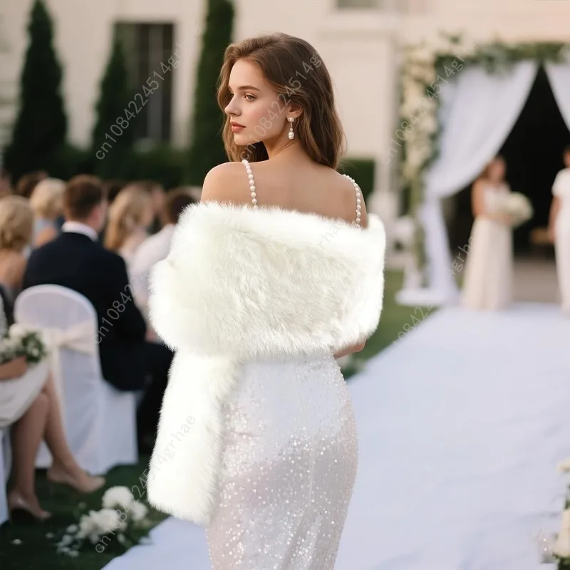 شال نسائي من الفرو الصناعي، وشاح شتوي دافئ لحفلات الزفاف وحفلات الزفاف والهالوين #2