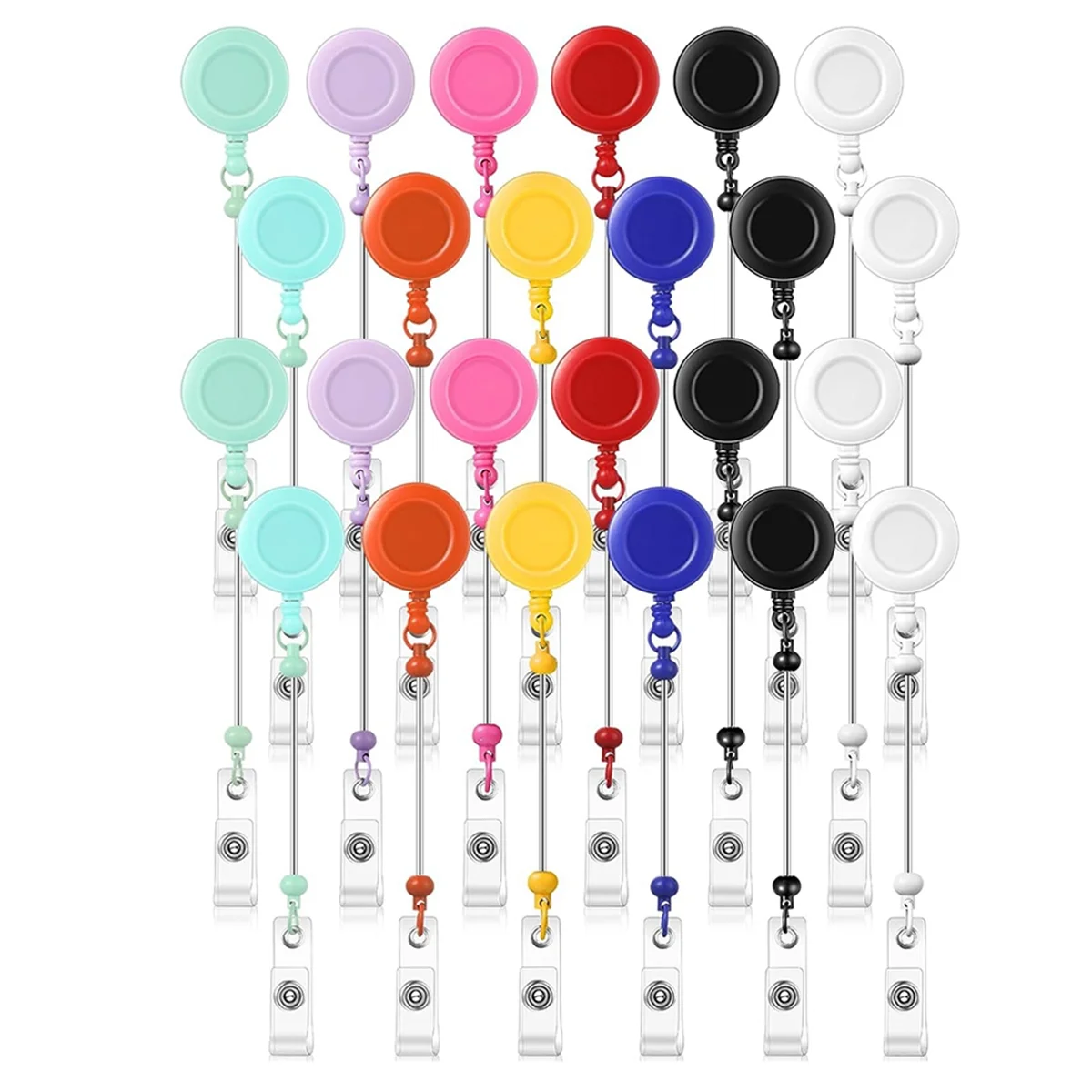 24 Pcs Beadable Badge Reel Retractable Clips Holder for Beads Bulk Blank Bar ID Name Badge Reels with Belt Clip,Colorful