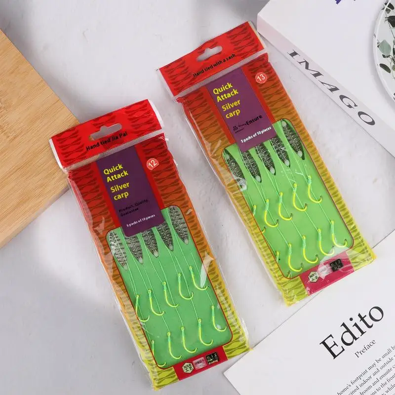 5pcs Glow-in-the-Dark Stainless Steel Fishing Hook Set, Suitable for Freshwater and Saltwater Fishing, Sizes 8# -13#