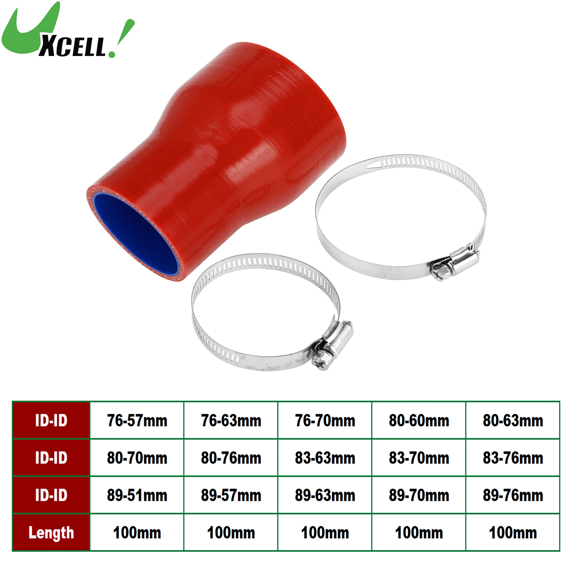 

UXCELL 76-57mm 80-60mm 80-63mm 83-63mm 89-51mm 89-70mm ID 100mm Long 0 Degree Car Silicone Coolant Hose w/ Clamps