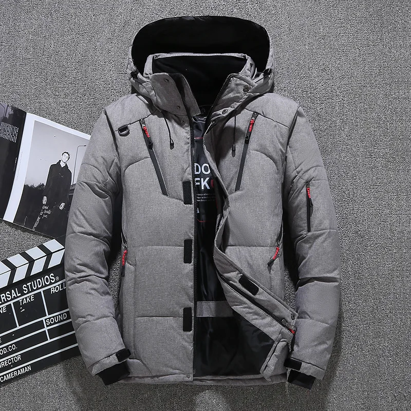 

Мужская повседневная уличная одежда Thi down Jaet ort White Du down Filling Long Sle Pure Color ket Detail Повседневная одежда
