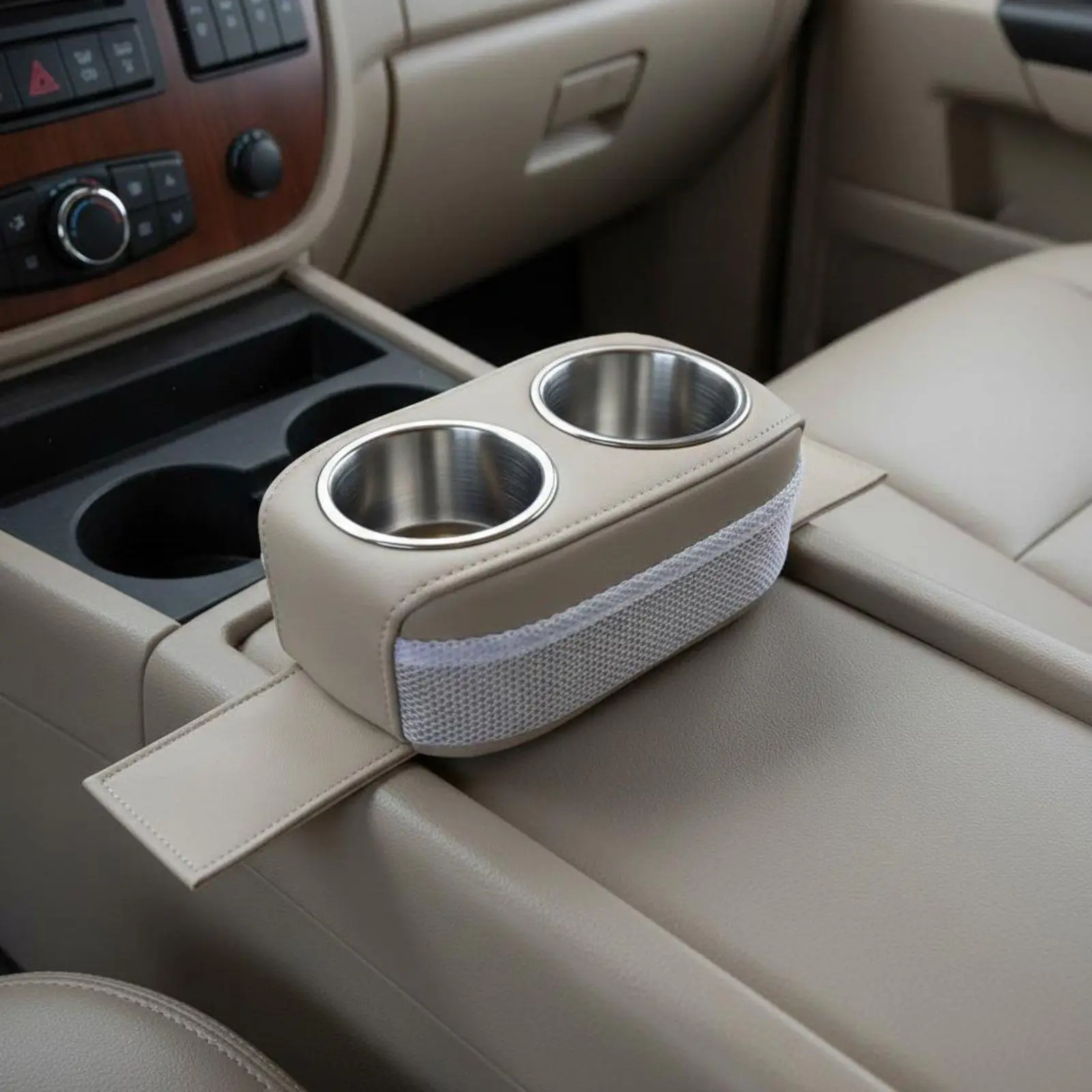 Universal Vehicle Drink Holder Stainless Steel Cup Insert Boat Beverage Rack with Side Pouch for RV Cabin or Travel