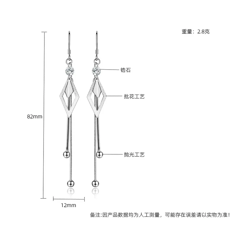925 srebrne długie kolczyki z frędzlami w kształcie rombu cyrkonu długie kolczyki dla kobiet biżuteria prezenty