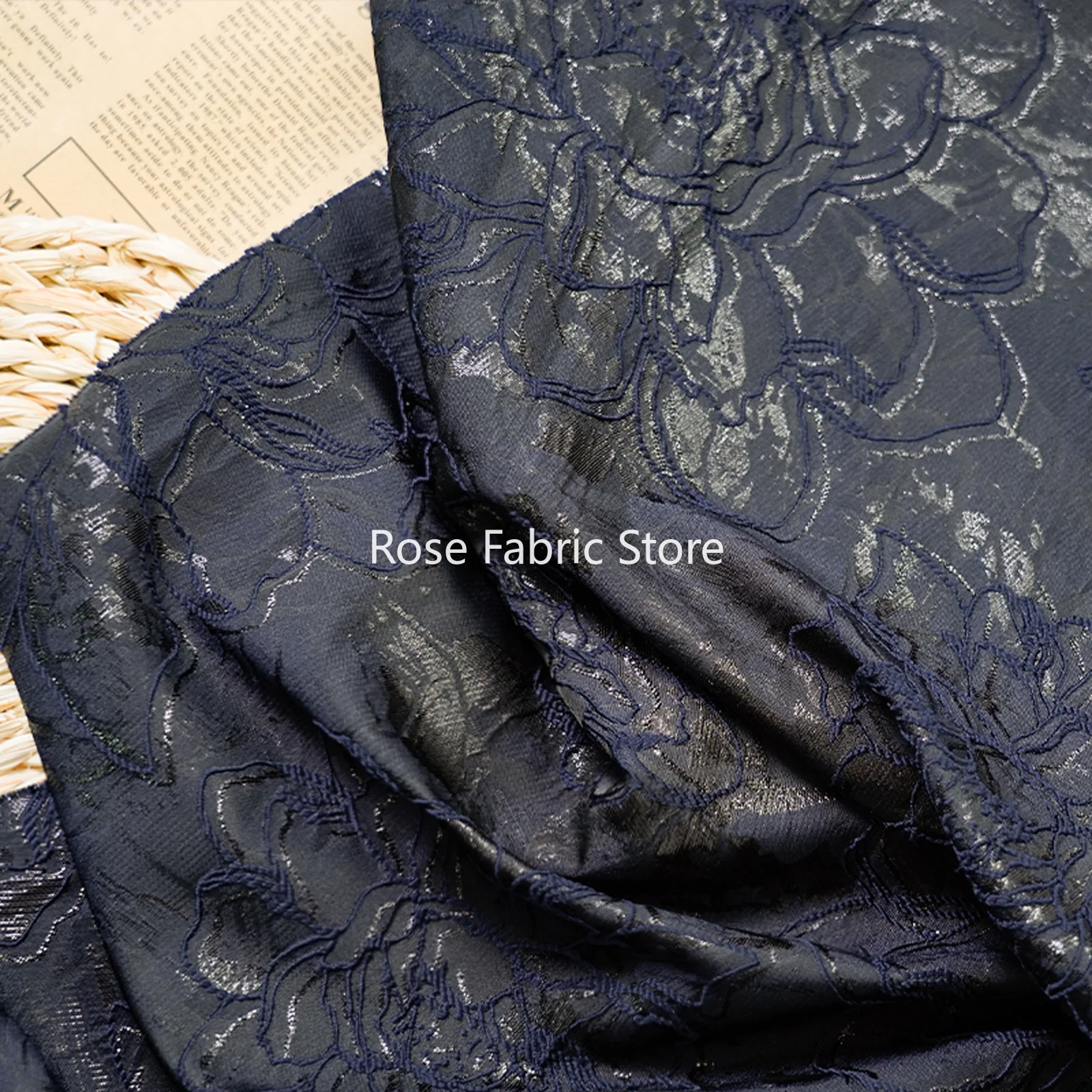 1 meter Dark Embossed Flower Jacquard Fabric Fashionable Dress Suitcase Tote Bag Decorative Sewing Fabric