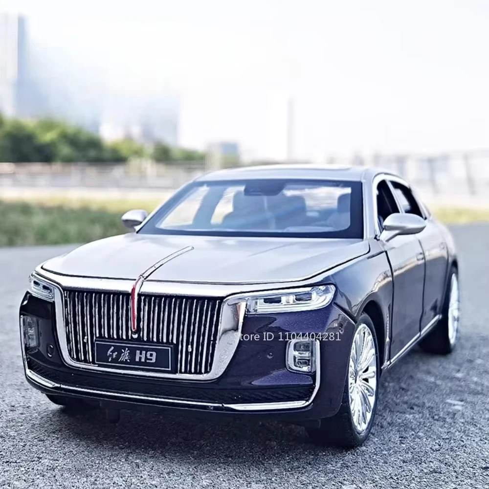1:24 HONGQI H9 L5 Legierung Modell Diecast Auto Spielzeug Sound Licht Zurückziehen Tür Geöffnet Vorderrad Lenkung Fahrzeug Sammeln Ornament
