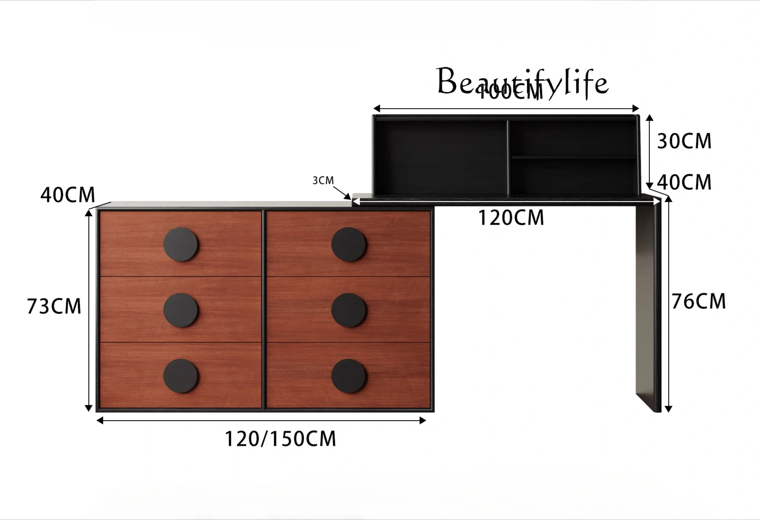 A Medieval Solid Wood Retractable Dressing Table Nordic Bedroom Chest Integrated Makeup Table