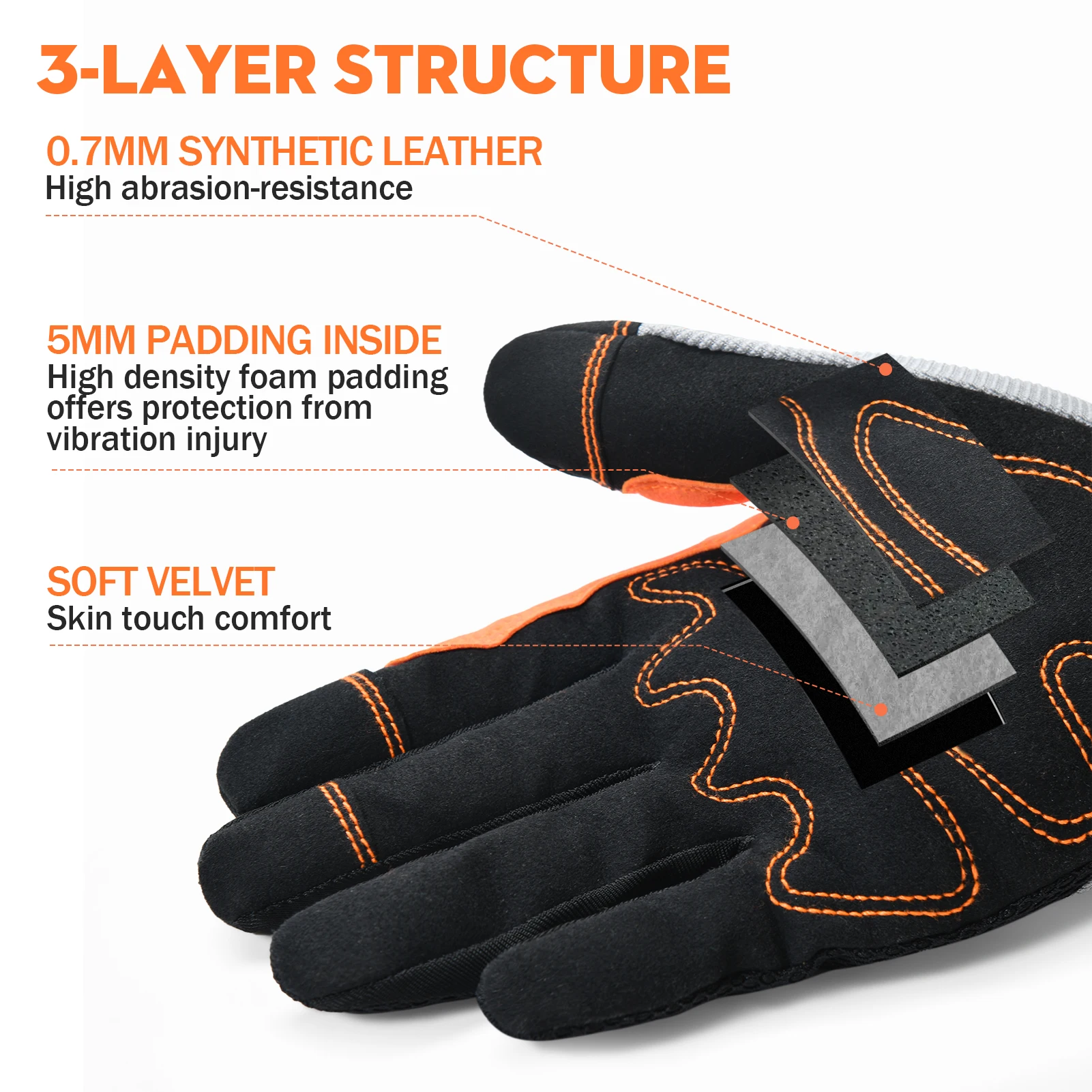 1Pair work gloves Touchscreen Utility  for Men women Ultra-Soft Lightweight  comfortable Multipurpose- Orange Polyester