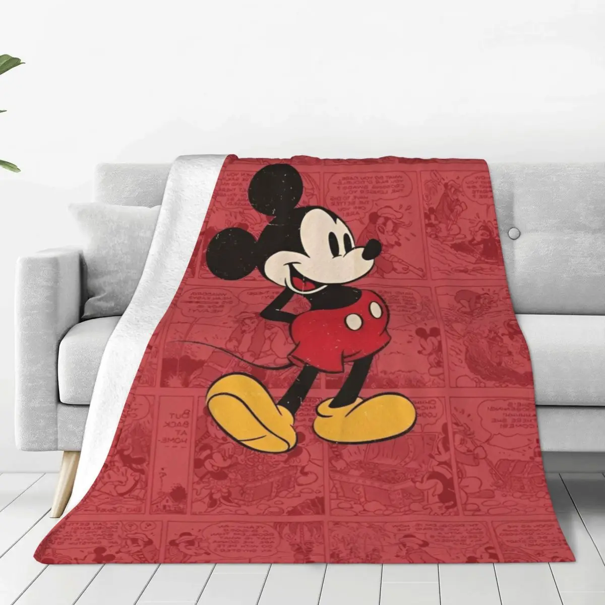 Manta roja de Mickey Mouse, manta cálida y suave de calidad con animales de dibujos animados, colcha cómoda para sofá cama para niños de primavera