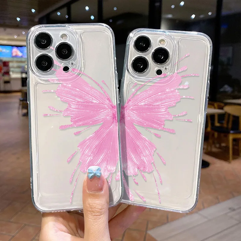 

Soft Phone Case For Iphone 15 16 Case Couple Iphone 11 14 13 12 16 Pro Max XR 14 16 8 7 X XS Max SE Fundas Butterfly Wings Cover