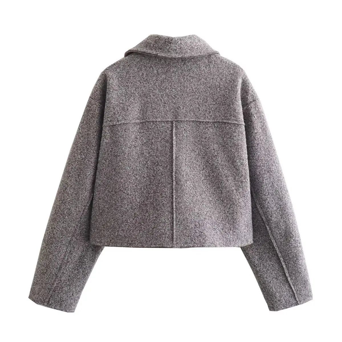 KIDCRKJ ربيع الخريف المرأة معطف الصوف بلون سستة سترة قصيرة للنساء التلبيب 2 جيب السيدات معاطف المرأة بلايز