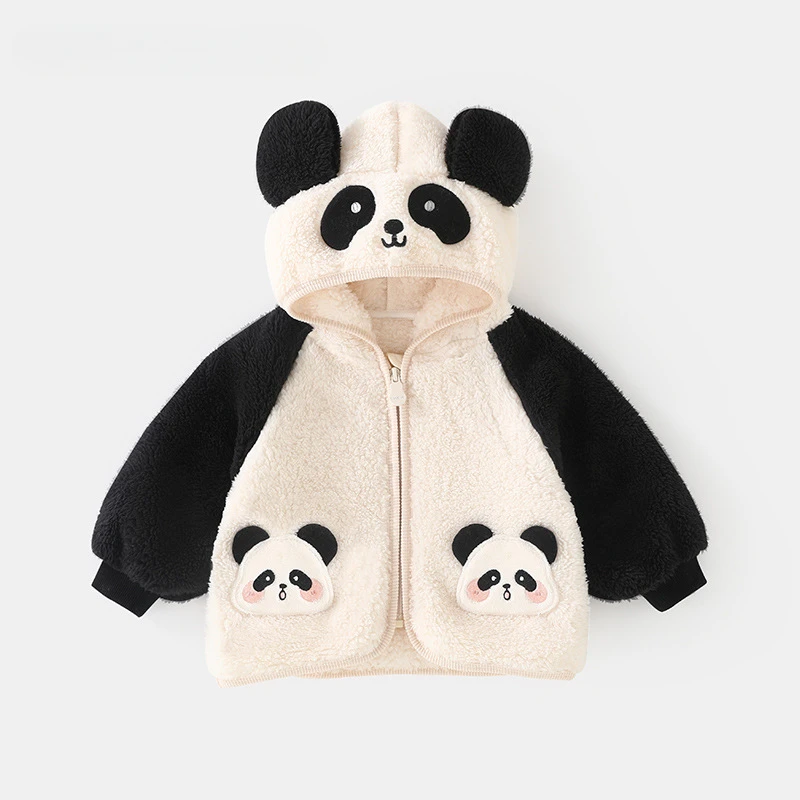 

Panda Autumn and Winter Hooded Children's Warm-keeping Top Thick Long-sleeved Outing Clothing Fleece Baby Coat