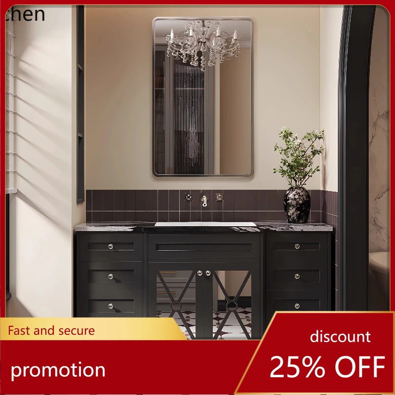 

HT gilt sand luxury stone ceramic basin American bathroom floor-to-ceiling rubber wood paint bathroom cabinet