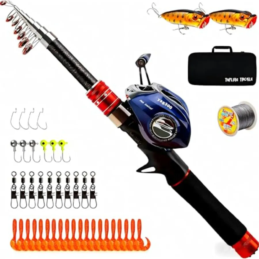 

Telescopic Fishing Rod and Reel Combos, Carbon Fiber Fishing Rod with Stainless Steel Baitcasting Reel Portable Fishing Pole Re