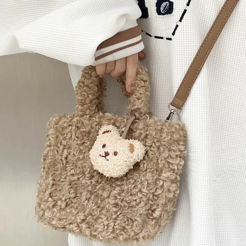 MBTI Cute Bear Handbags for Women Plush Small Kawaii Fashion Fluffy Shoulder Bag Autumn and Winter Ladies New in Crossbody Bag