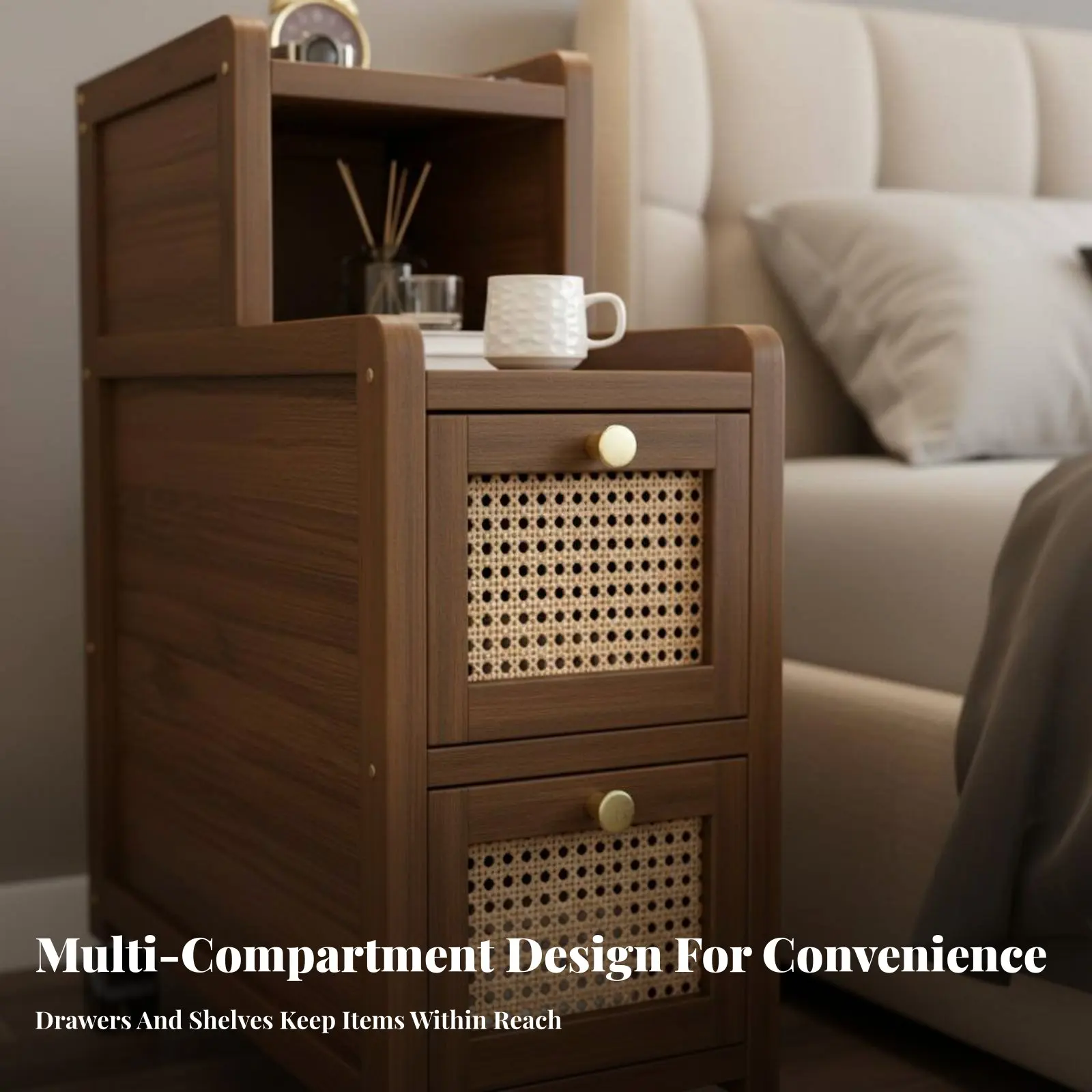 Narrow Drawer Chest Space-Saving Nightstand Slim design Minimalist aesthetic for Homeowners, Office