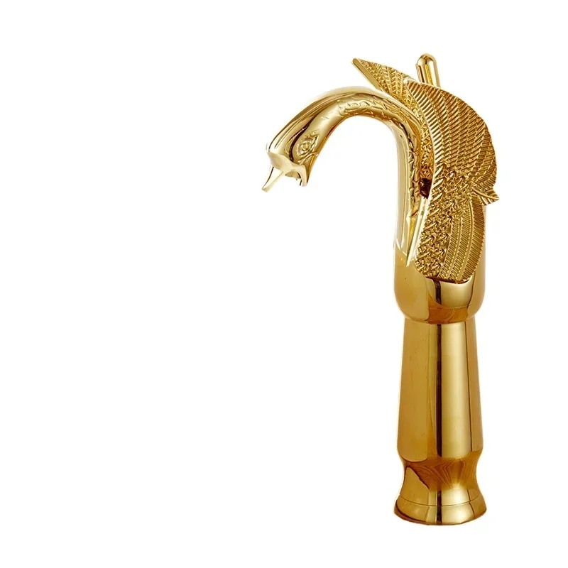 

All-copper European antique faucet, heightened gold-plated swan basin faucet, hot and cold basin faucet on stage