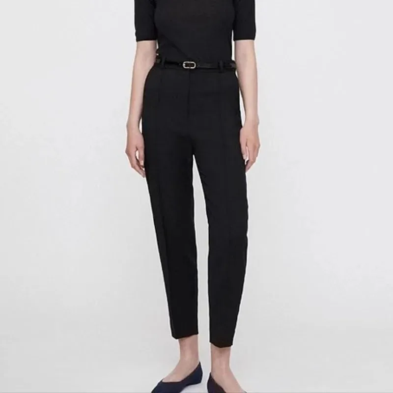 

New Women's Swedish Black Wool Twill Fabric Pintuck Seam Design High Waist Suit Trousers Women Pants