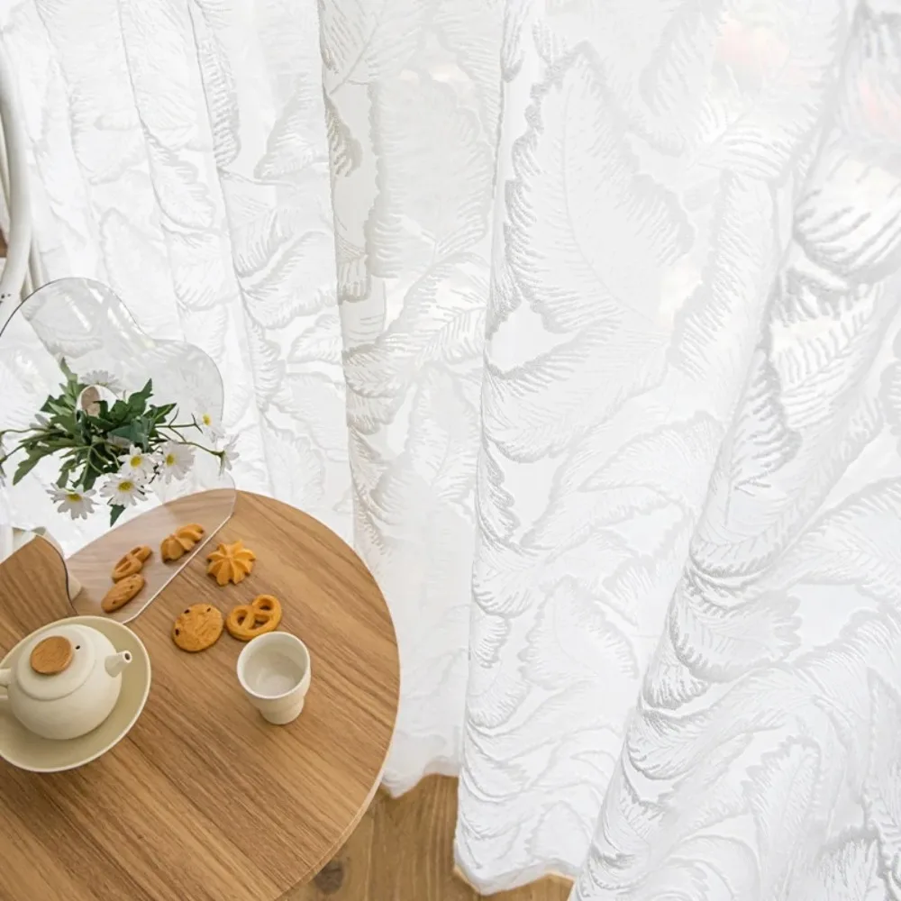 Patterned Leaf White Sheer Curtains for Girls Bedroom Decor Curtain for Living Room Rideau Voilage Ready-made Gardinen Customize