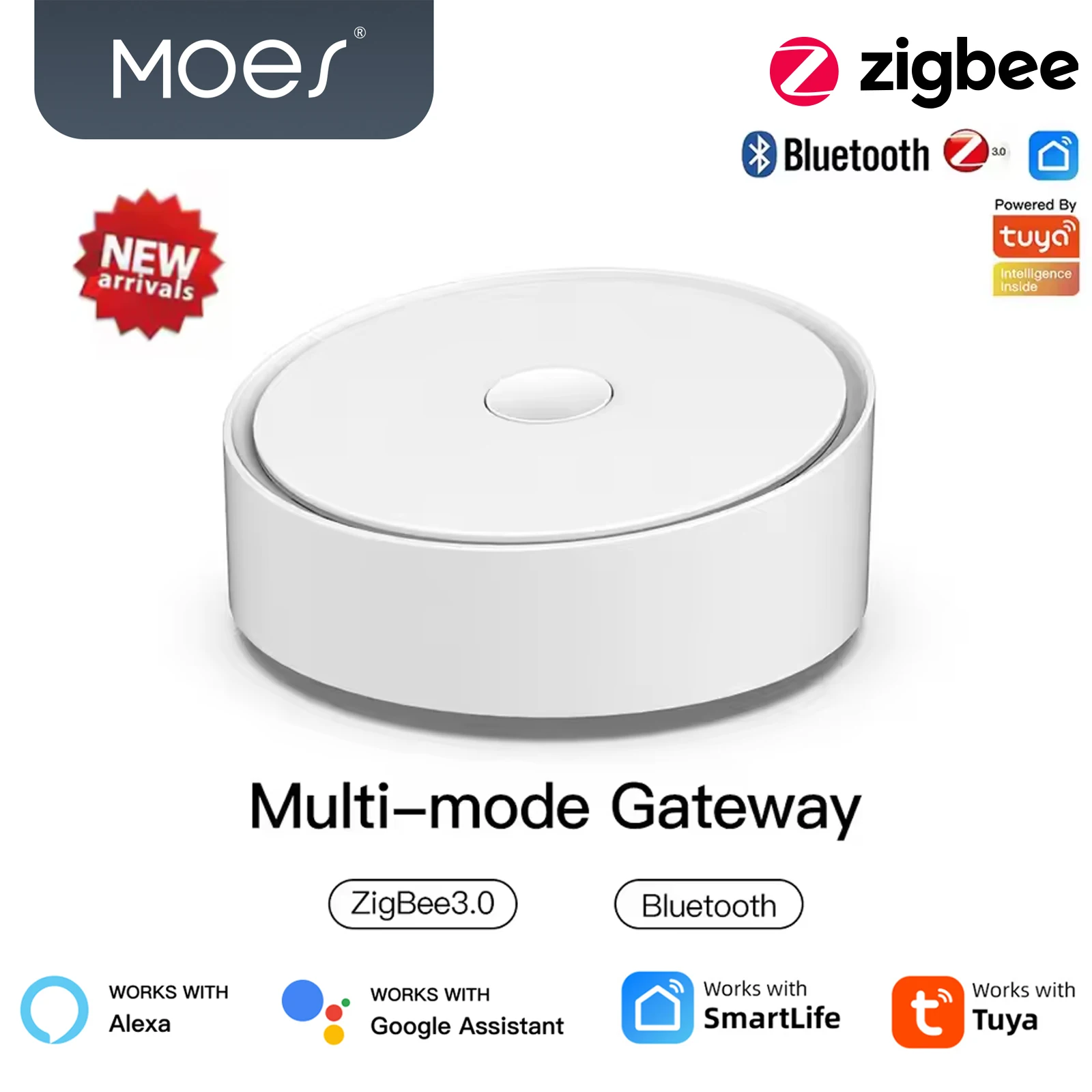 

MOES Tuya Новый многорежимный интеллектуальный шлюз ZigBee3.0 Bluetooth Mesh Hub Работает с приложением Smart Life Голосовое управление через Alexa Google Home