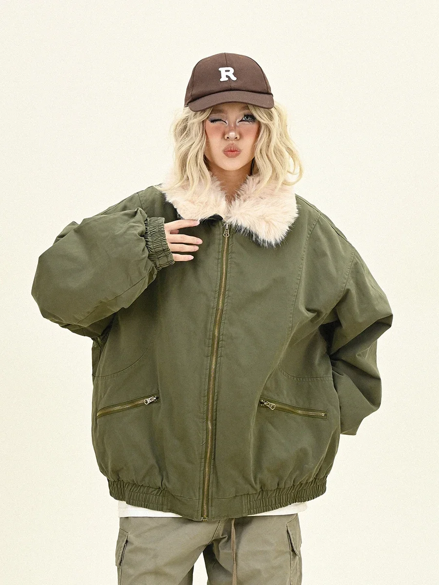 Fur Collar Tooling Parkas Women's 2024 Winter New Loose Bf American High Street Couple Thickened Coats Tide