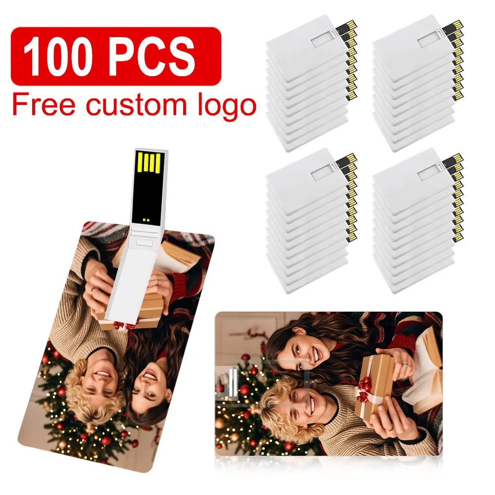 

100Pcs Credit Card Model USB 2.0 Flash Drive 8GB 16GB Memory Card Pendrive 32GB 64GB Color Printing Pen Drive Free Custom Logo