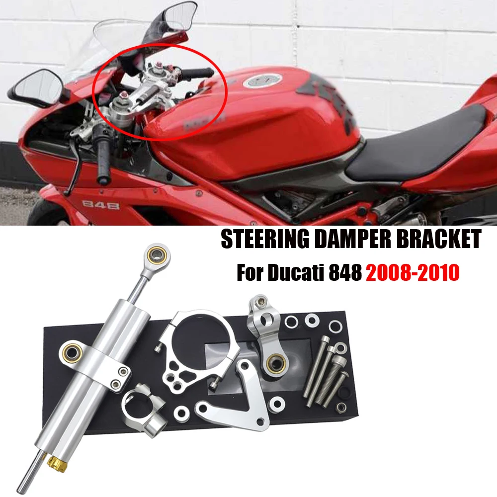 

For Ducati 848 CNC Steering Damper Stabilizer w/ Bracket Set Saftety Control Kit 2008-2010 Anodized Motorbike Parts Accessories