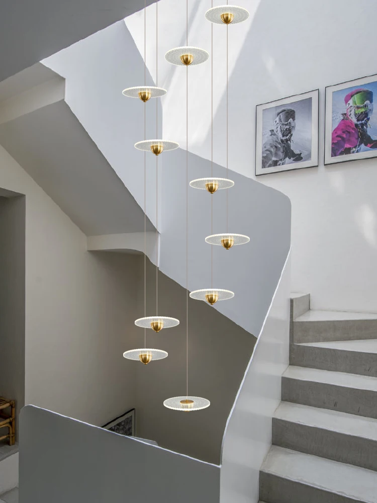 

Staircase chandelier, duplex building, villa, loft, modern simplicity, light luxury shopping mall high-end atmosphere, courtyard