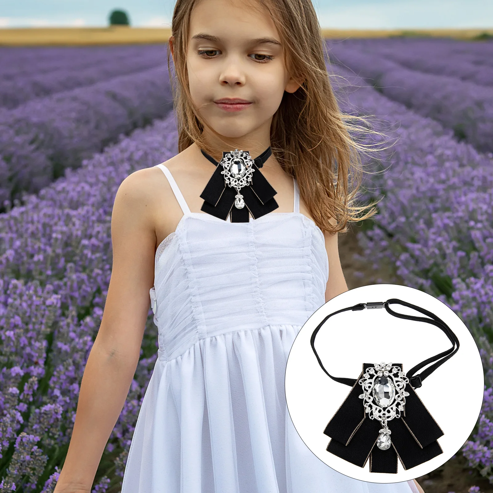 

Rhinestone Bow for Kids Performance Rhinestone Bow Tie For Suit Evening Dress Decorative Silver Child Suit Accessory Elegant