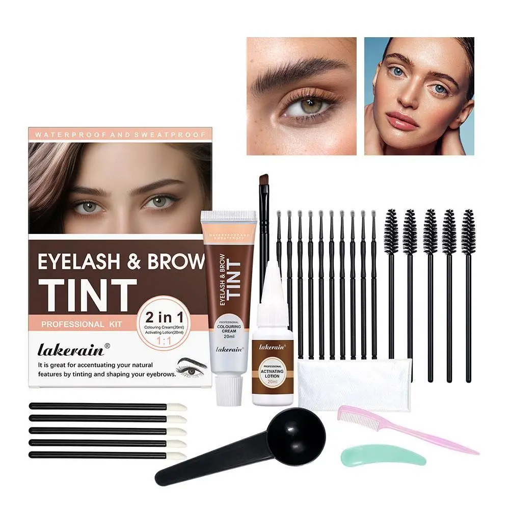 Professional Henna Eyelash Eyebrow Dye Tint 15-Minute Fast Tint Easy Dye Gel Eyelash Kit Semi Permanent Eyebrows Tint Dye Makeup