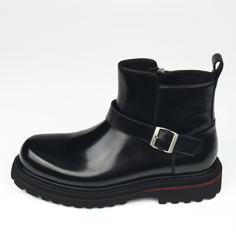 Men's leather boots, high top shoes for men, zipper style, made of cowhide, outdoor wear, small size 36